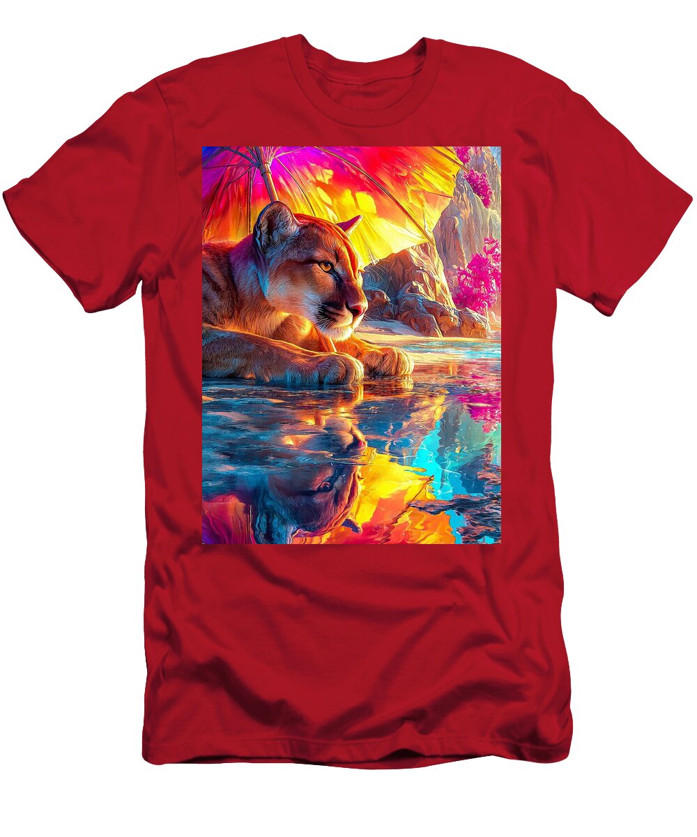 Water Reflection Colorful Landscape Pumacougar Solitary Puma a Mountain Mojito Umbrella Ref Majestic Elmer Powers T-Shirt