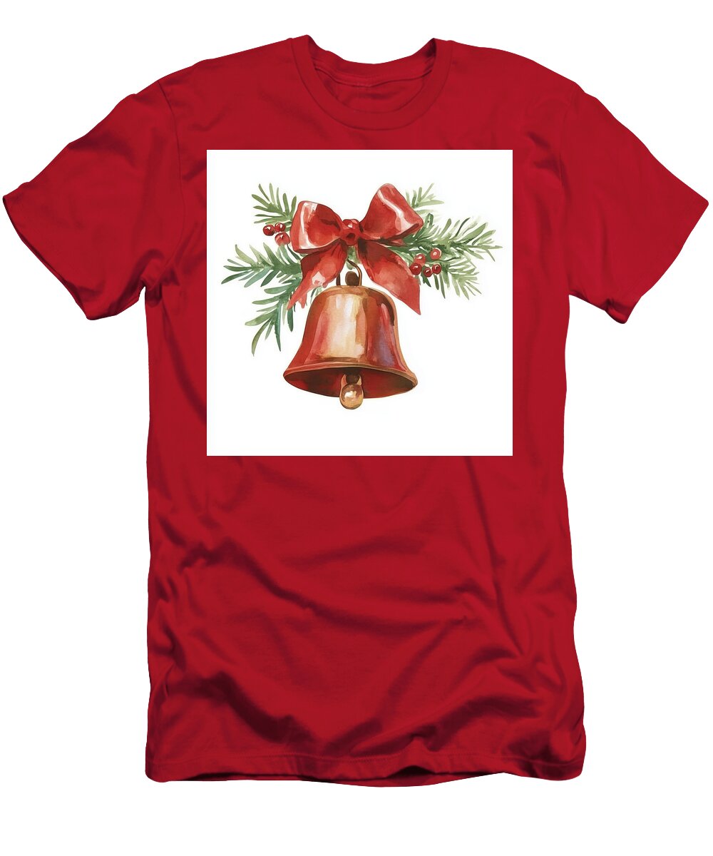 Watercolor Christmas Bell with Red Bow and Pine Verword Lotte T-Shirt
