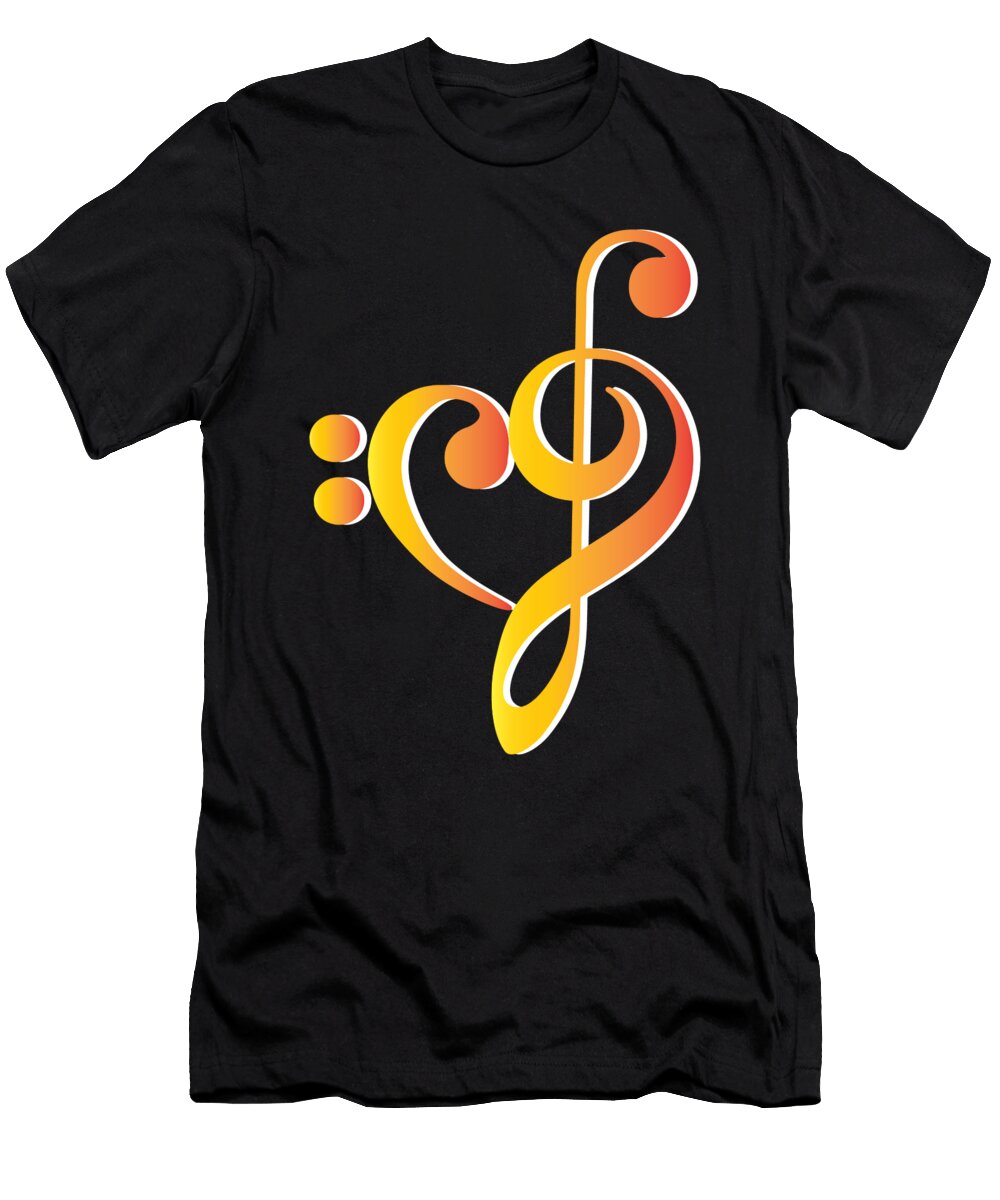 Watercolor Orange Heart Bass Clef Musical Note Musicians Gift Thomas Larch T-Shirt