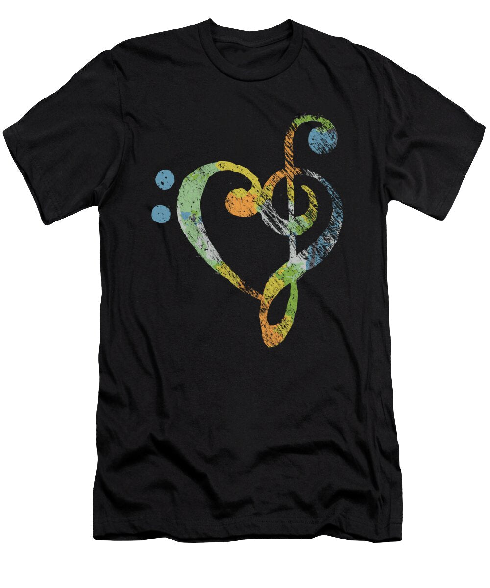 Watercolor Rainbow Heart Bass Clef Musical Note Musicians Gift Thomas Larch T-Shirt
