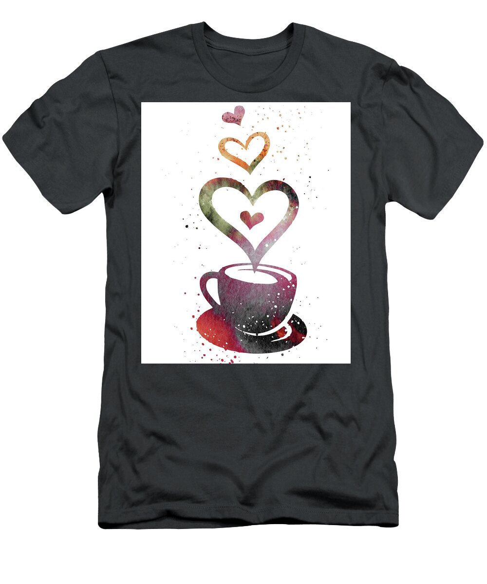 Watercolor Silhouette of a Coffee Cup with Sweet Warm Delicious Hearts I Irina Sztukowski T-Shirt
