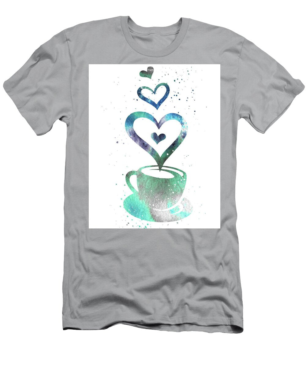 Watercolor Silhouette of a Coffee Cup with Sweet Warm Delicious Hearts Ii Irina Sztukowski T-Shirt