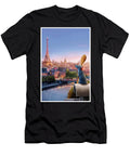 Whimsical Paris Skyline Mouse Illustration Cozy European Cityscape Wall Art Print Derrick Costa T-Shirt
