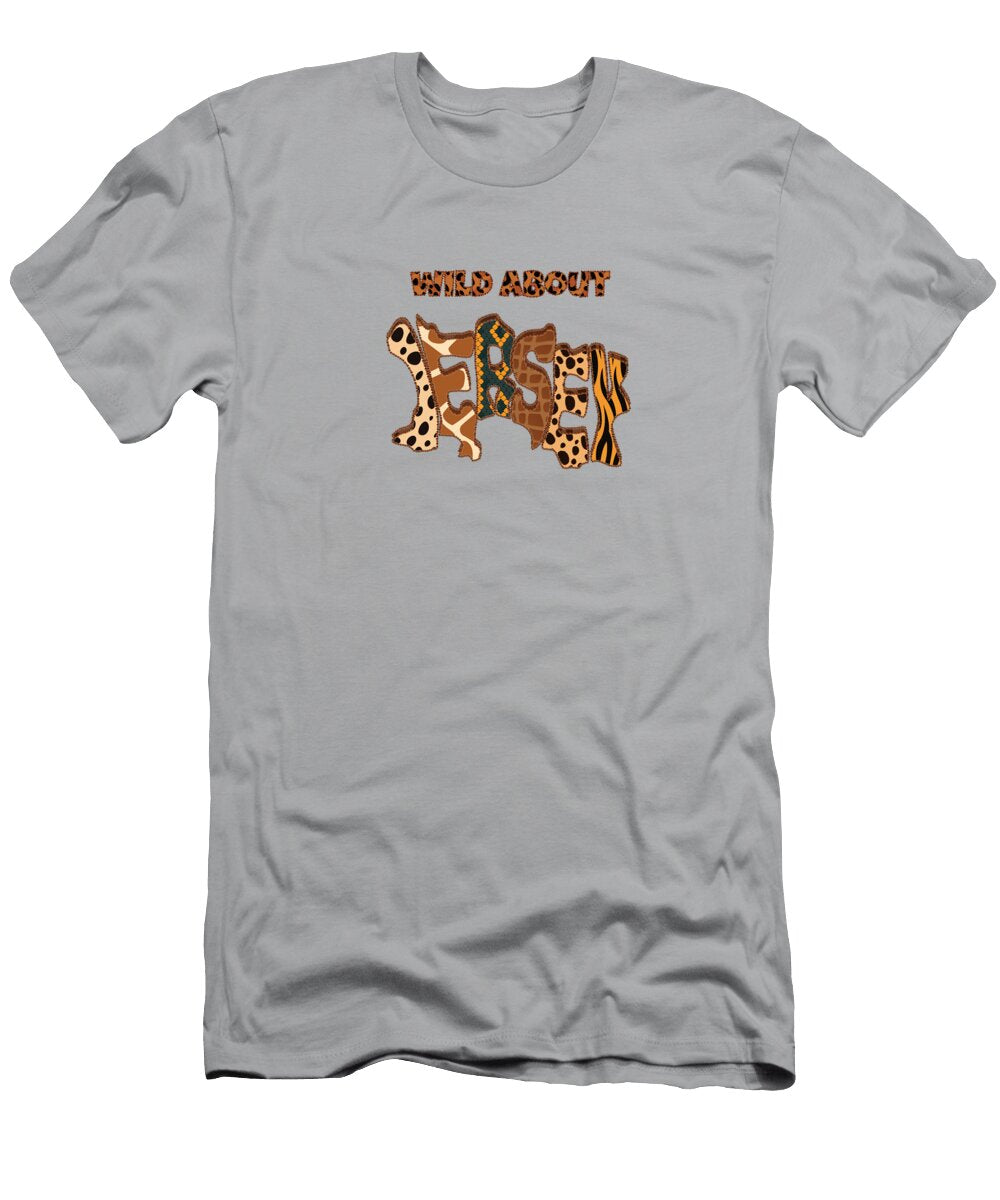 Wild About Map of Jersey Channel Islands in Animal Print Text Barefoot Bodeez Art T-Shirt