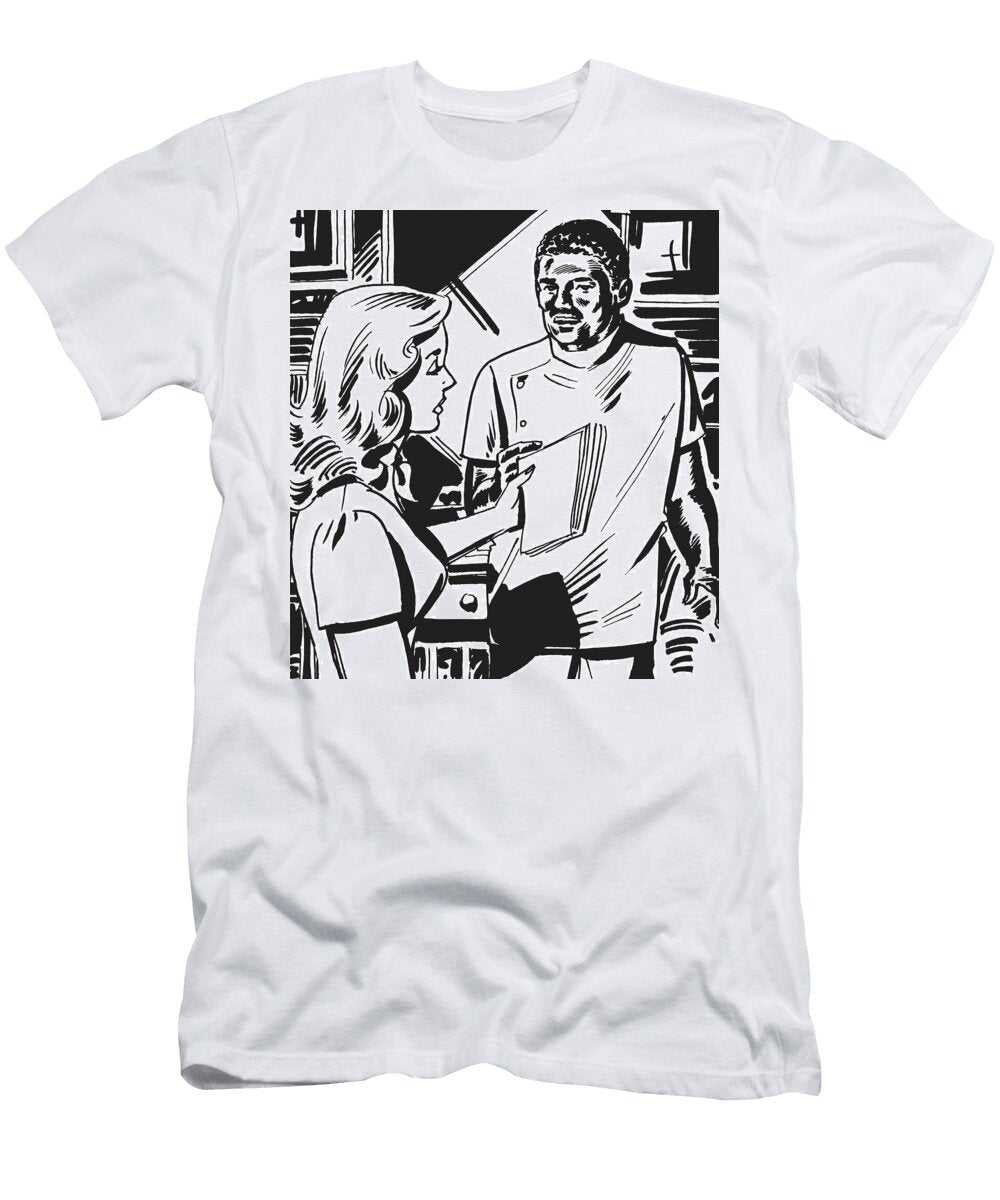 Woman Handing Papers to Doctor Csa Images T-Shirt