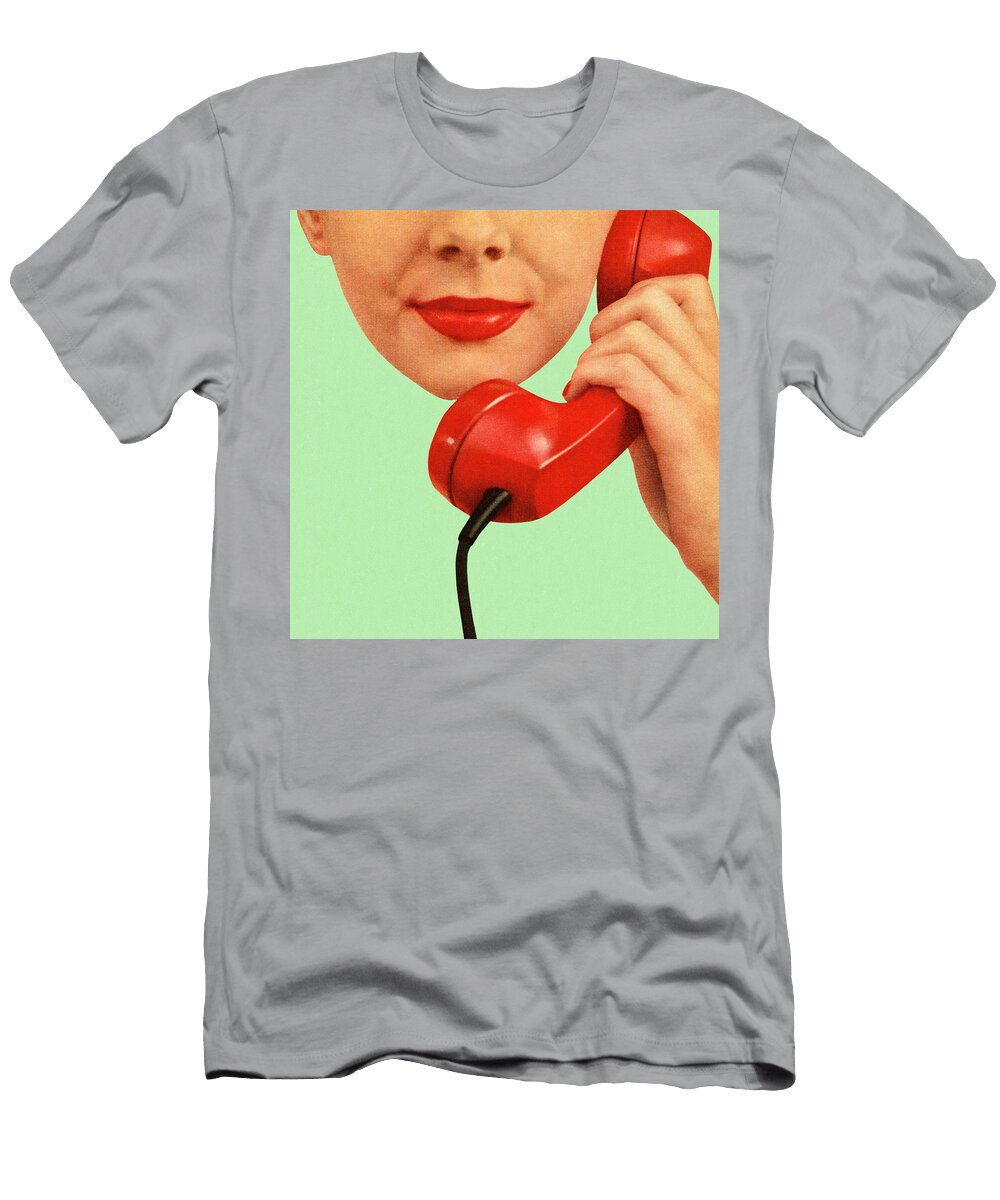 Woman Holding Red Phone to Hear Ear Csa Images T-Shirt