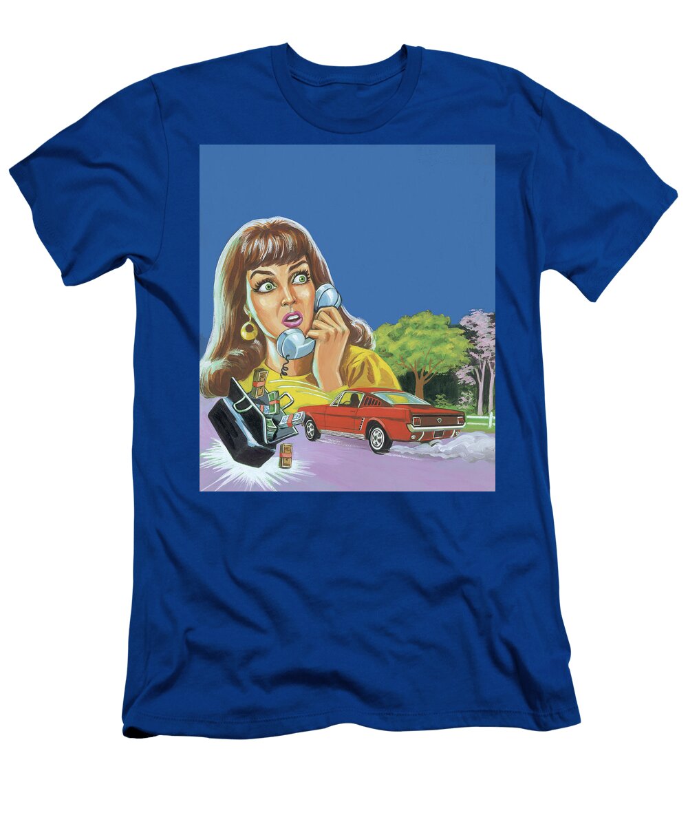 Woman on Phone Reporting Money on the Road Csa Images T-Shirt