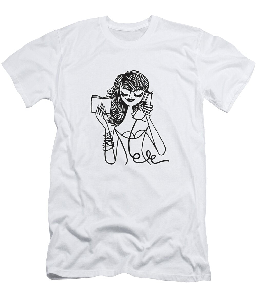 Woman on the Phone and Holding Book Csa Images T-Shirt