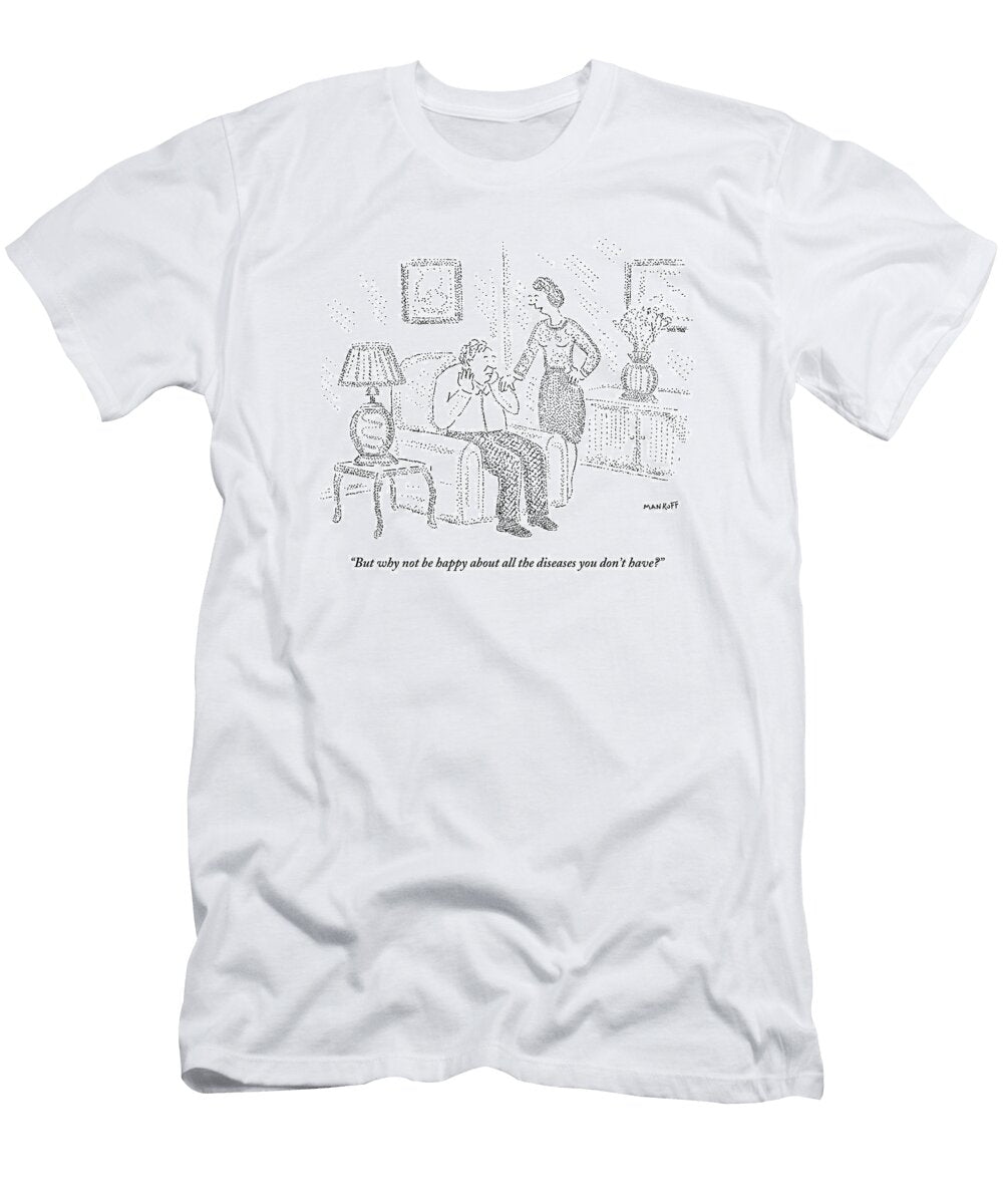 Woman Speaks to Man Sitting on Chair Robert Mankoff T-Shirt